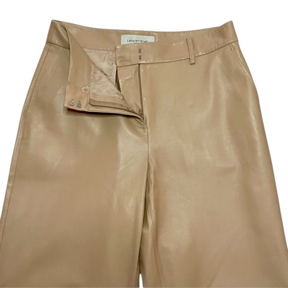 LAFAYETTE 148 100%Lamb Leather Wide Leg High Rise Leather Pants Trouser Brown 4 - Picture 4 of 11